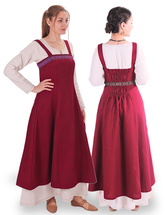 FIONA WOOL Burgundy - Medieval Viking Wool Apron Dress